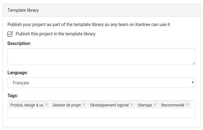 Template library settings in a project